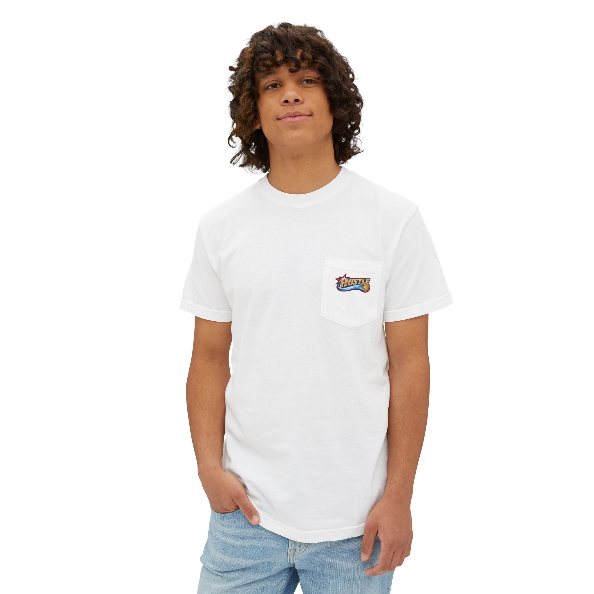 Hustle Sixers Logo Pocket Tee - Retro 76ers Pocket T-Shirt Comfort Colors